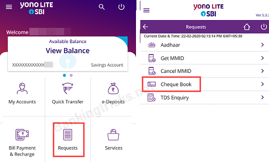 SBI Cheque Book Request Online