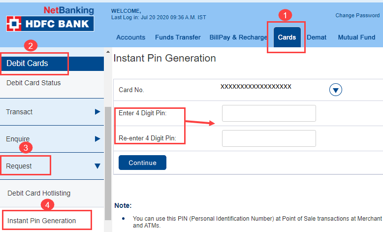 Generate HDFC ATM PIN Online