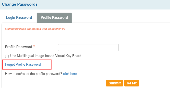 SBI Reset Profile Password & Hint Question Answer