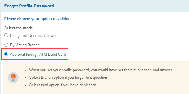 SBI Reset Profile Password & Hint Question Answer