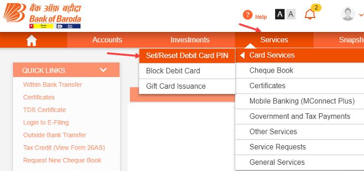 Bank of Baroda ATM PIN Online