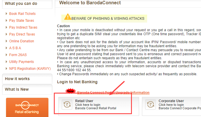 Bank of Baroda net banking login