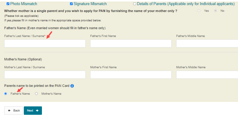 Pan card name change correct online