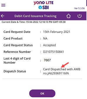 SBI Debit Card track delivery status