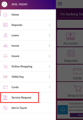 SBI YONO service Request