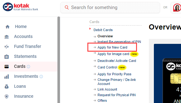 Apply for Kotak Bank Debit Card Online