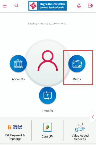 Central Bank of India Cards section