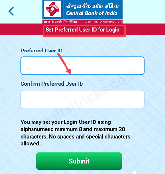 Register for Central Bank of India Mobile Banking