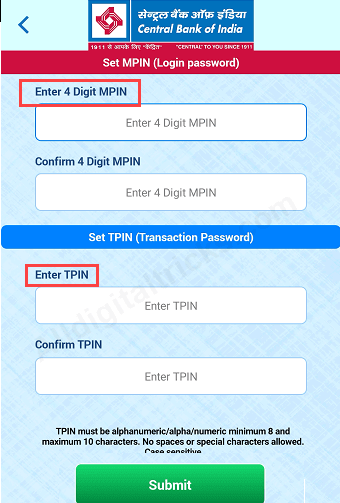 Register for Central Bank of India Mobile Banking