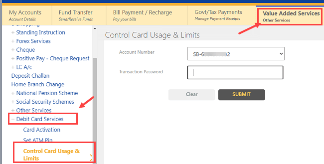 Indian Bank manage debit card usage