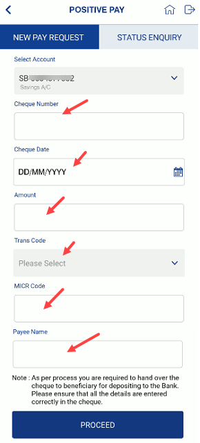Submit Indian Bank Cheque Details To Positive Pay System Online
