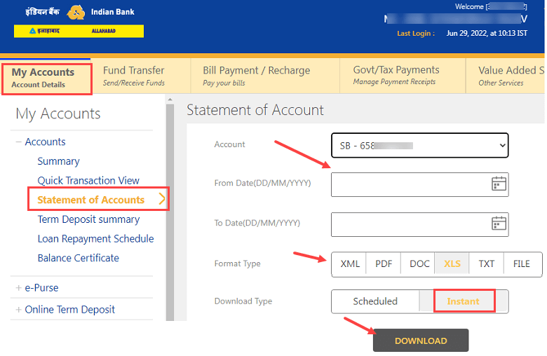 Download Indian Bank PDF Account Statement 
