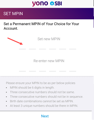 SBI YONO reset change MPIN