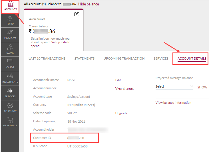 View your Axis Customer ID online