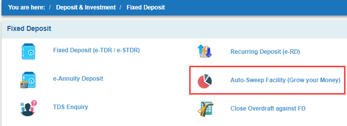 Auto Sweep online for SBI Account
