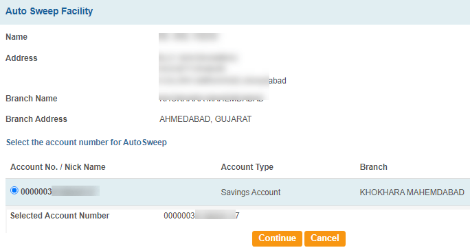 Auto Sweep online for SBI Account