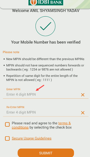 IDBI Mobile Banking activation