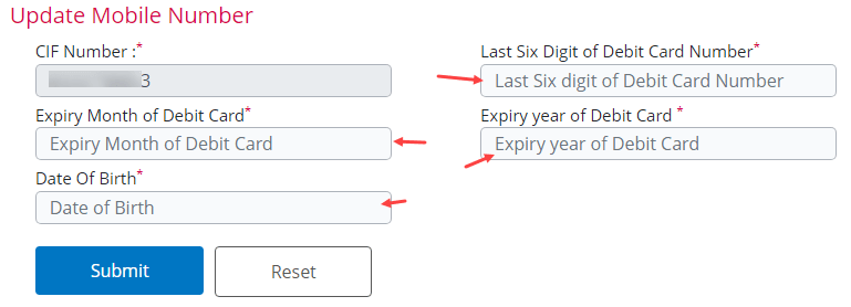 central bank of india change update mobile number