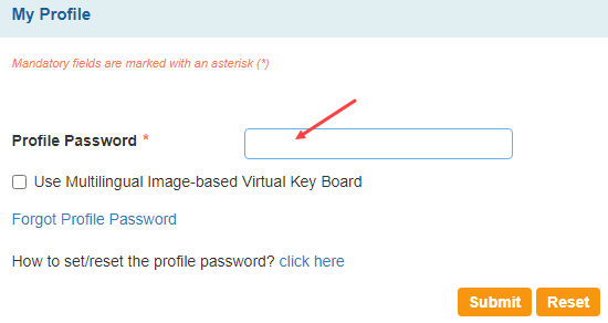 SBI enter profile password