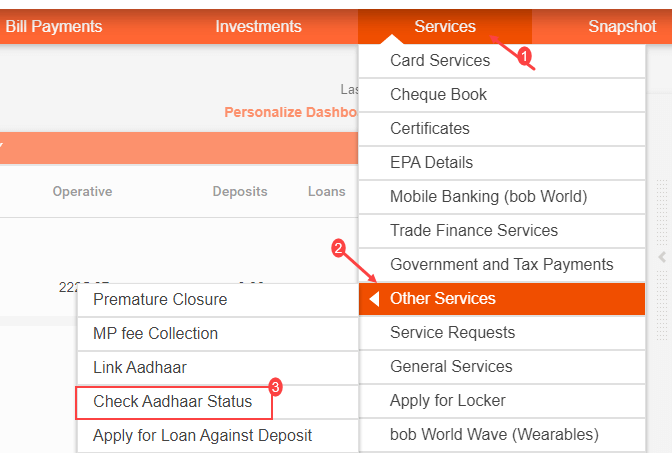 Bank of Baroda Aadhaar card link status