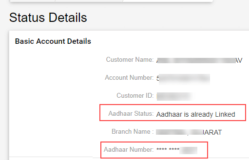 Bank of Baroda Aadhaar card link status