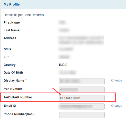 SBI account aadhaar card link status