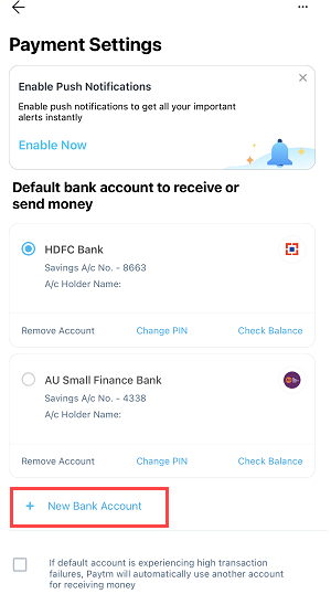 adding a Central Bank of India bank account to Paytm using a debit card