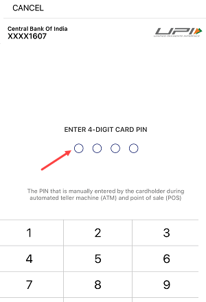 adding a Central Bank of India bank account to Paytm using a debit card