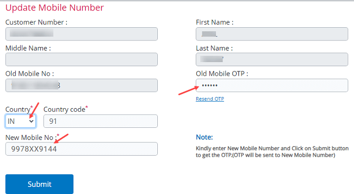 Register mobile number Central Bank of india online