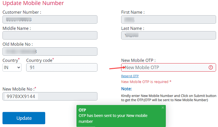 Register mobile number Central Bank of india online