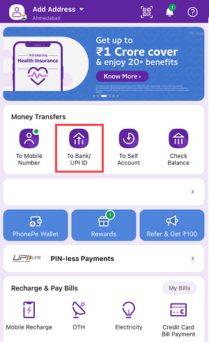 how to send money to account number in phonepe