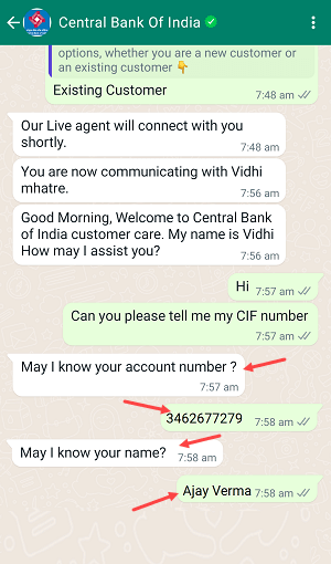 Central Bank of India CIF Number