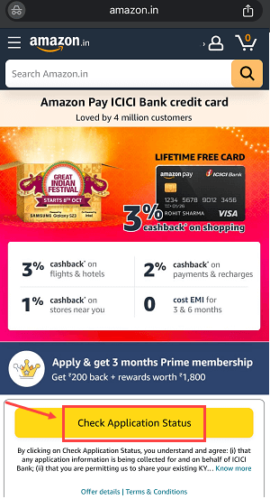 Track amazon Pay ICICI Credit card status