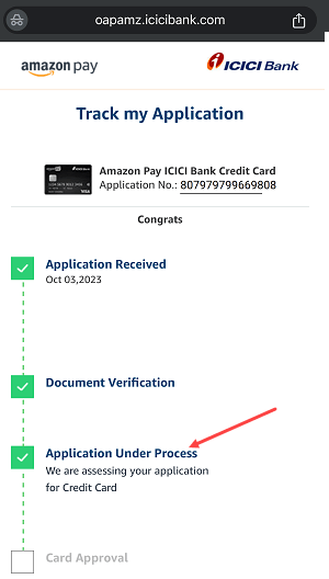 Track amazon Pay ICICI Credit card status