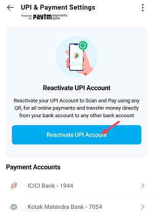 reactivate Paytm UPI