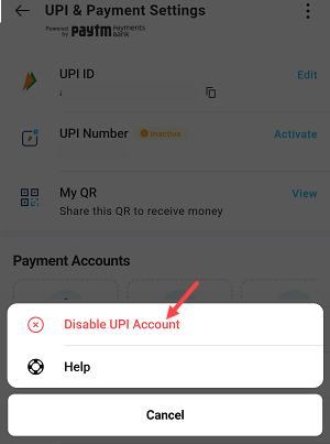 Disable Paytm UPI