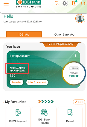 Change your IDBI Bank Account Branch Online 