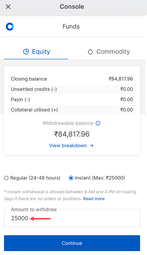 Withdraw Funds From Zerodha Account Instantly through IMPS