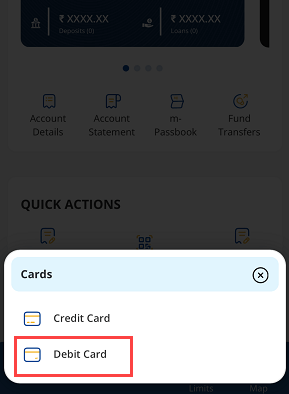 IndSMART mobile Debit Card section