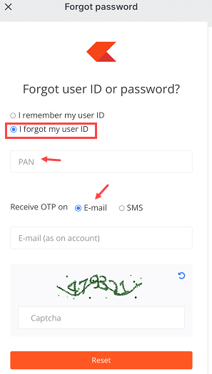 Check your Zerodha Account User ID via SMS & Reset your Login Password