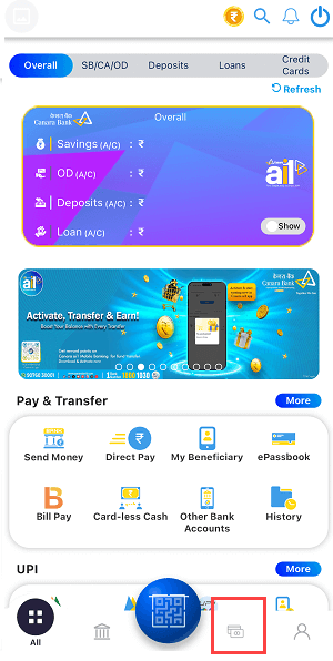 canara bank card section