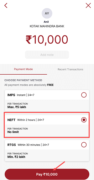 NEFT Transfer IDFC First Bank