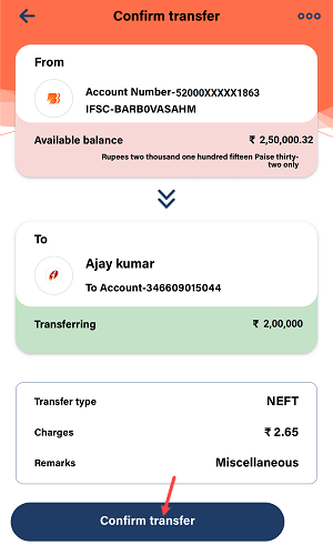 Transfer Money via NEFT Using bob World