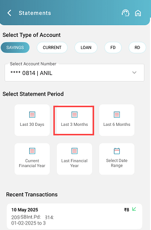 Download Bank of India Last 3 Months Statement from Mobile Banking