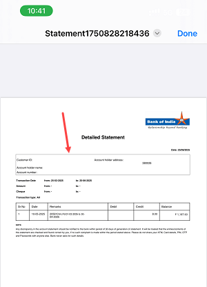 Download Bank of India Last 3 Months Statement from Mobile Banking