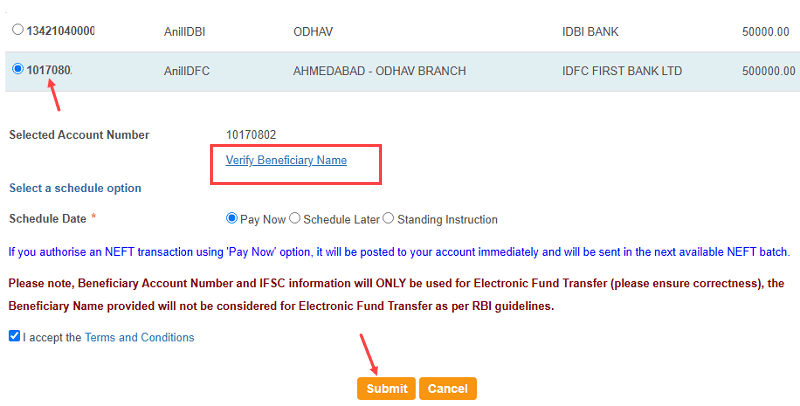 NEFT Money Transfer via SBI Net Banking