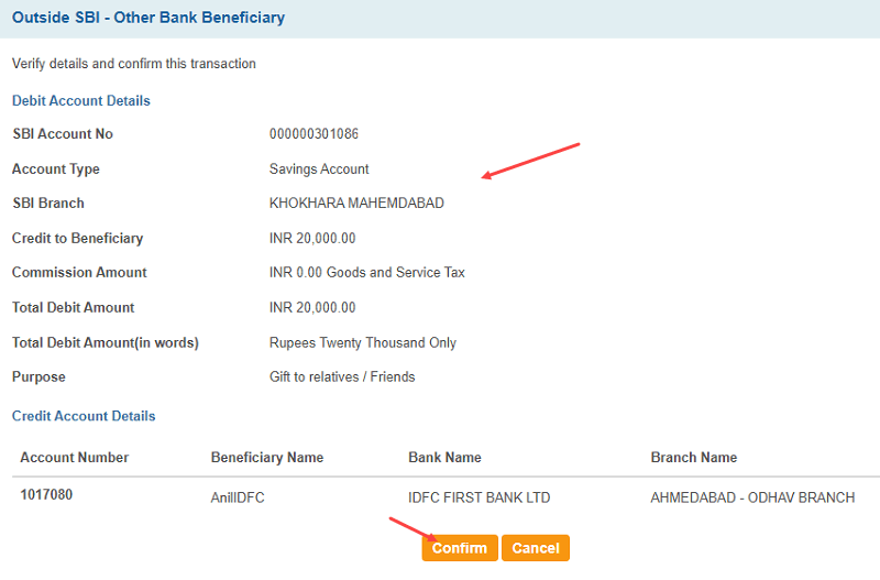 NEFT Money Transfer via SBI Net Banking