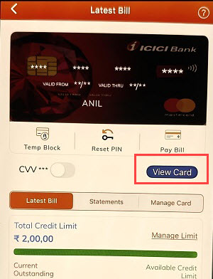  View ICICI Credit Card Number, CVV, and Expiry Date Online