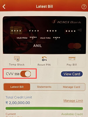  View ICICI Credit Card Number, CVV, and Expiry Date Online